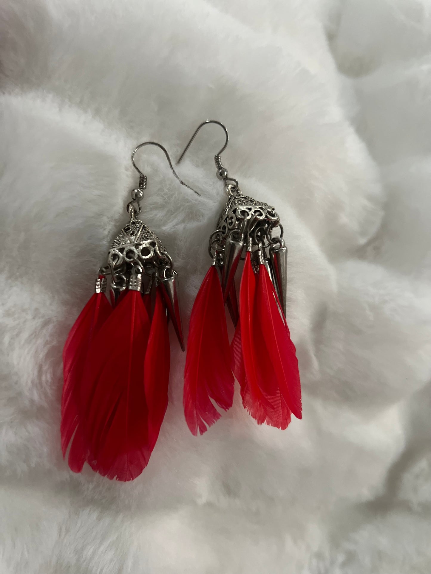 Red Feather Earrings