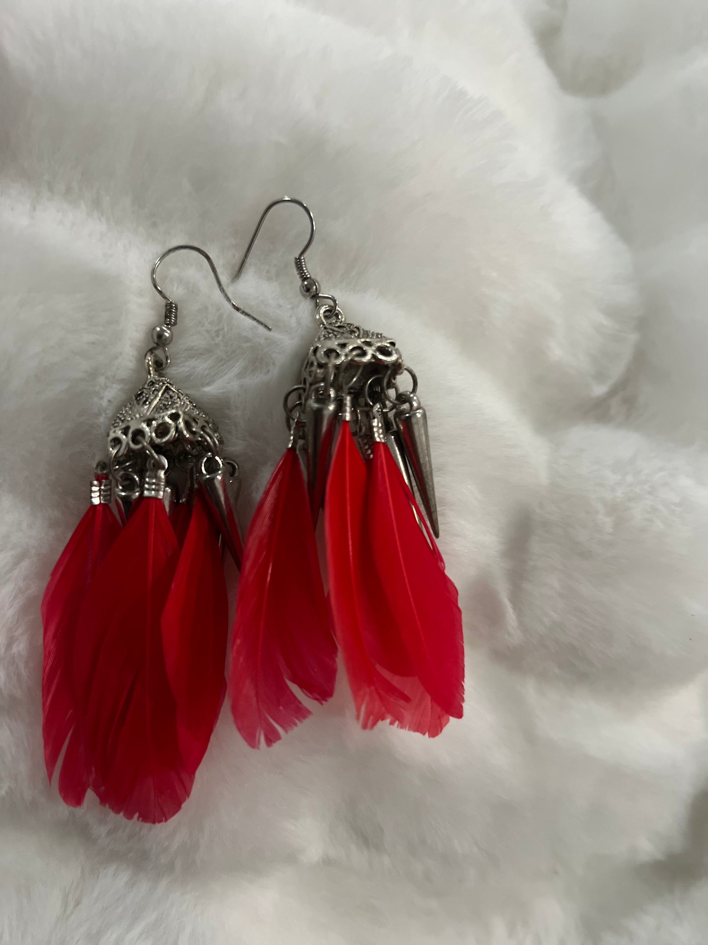Red Feather Earrings