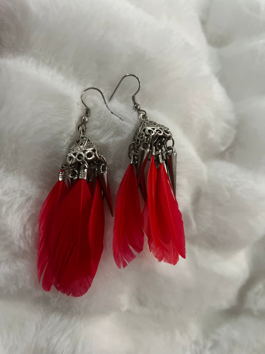 Red Feather Earrings