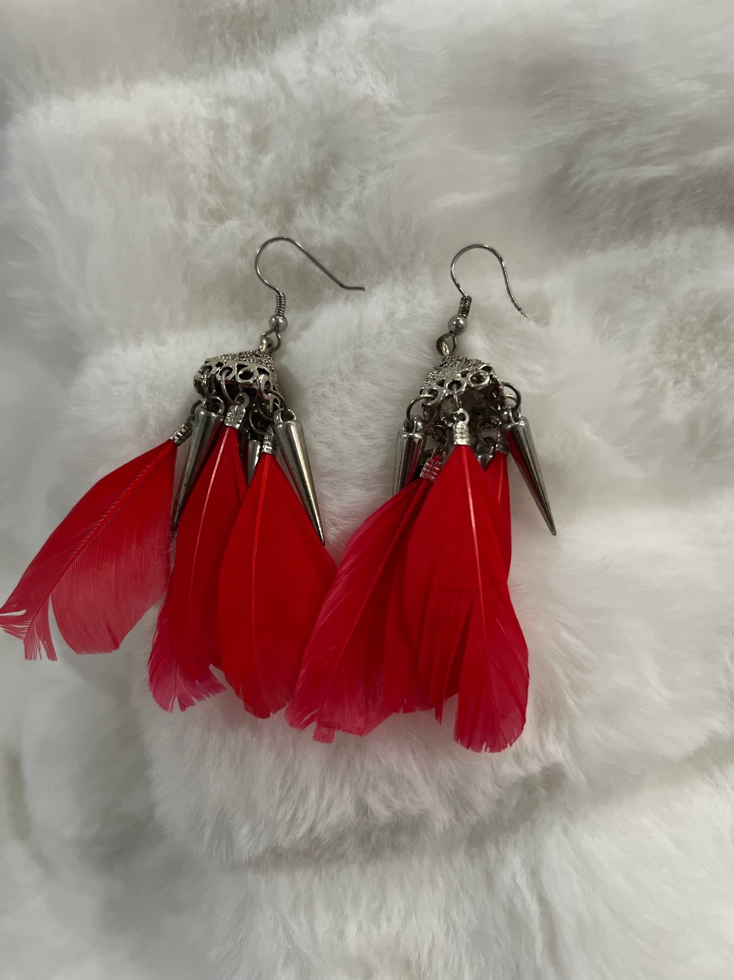 Red Feather Earrings